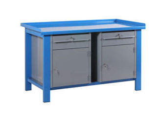 Tavolo officina con piano in metallo con mobiletti - Bertolesi srl